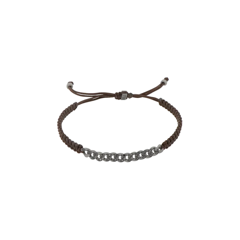 BRACCIALE GROUMETTE NAUTICA MINI IN TITANIO CON DIAMANTI BLACK E LACCIO MOCHA INTRECCIATO - BRG3002