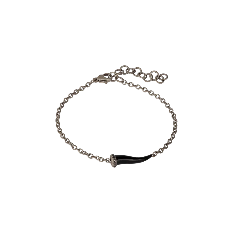 BRACCIALE CHARMS UOMO LUCKY HORN CON CORNETTO SMALTATO NERO IN TITANIO, 5 BLACK E CATENA - CHBRT5BBRKSM_NERO