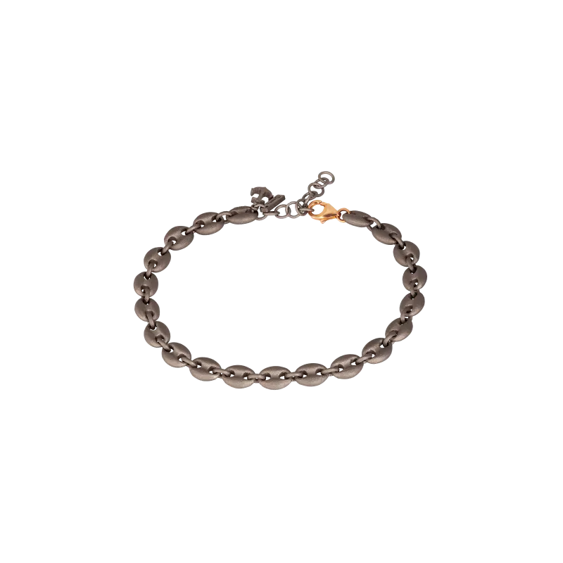 BRACCIALE UOMO CON MAGLIE MARINE GRANDI IN TITANIO E CHIUSURA IN ORO ROSSO 9 KT, ANCORA IN TITANIO E DIAMANTE BLACK - MARBRTTLA