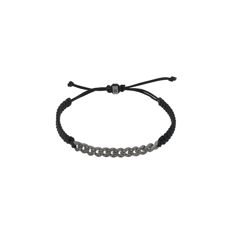 BRACCIALE GROUMETTE NAUTICA MINI IN TITANIO CON DIAMANTI BLACK E LACCIO NERO INTRECCIATO - BRG3001