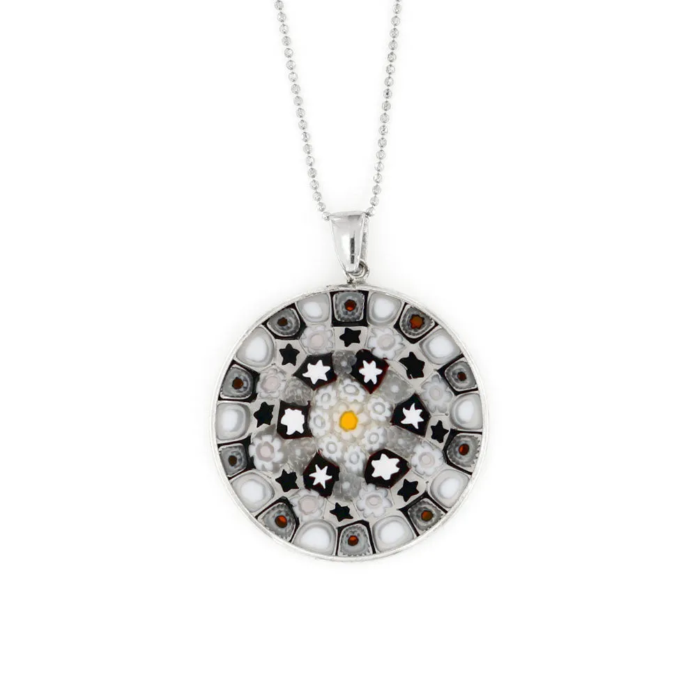Collana Murrina Grigio e Bianco in vetro di Murano Millefiori 35mm