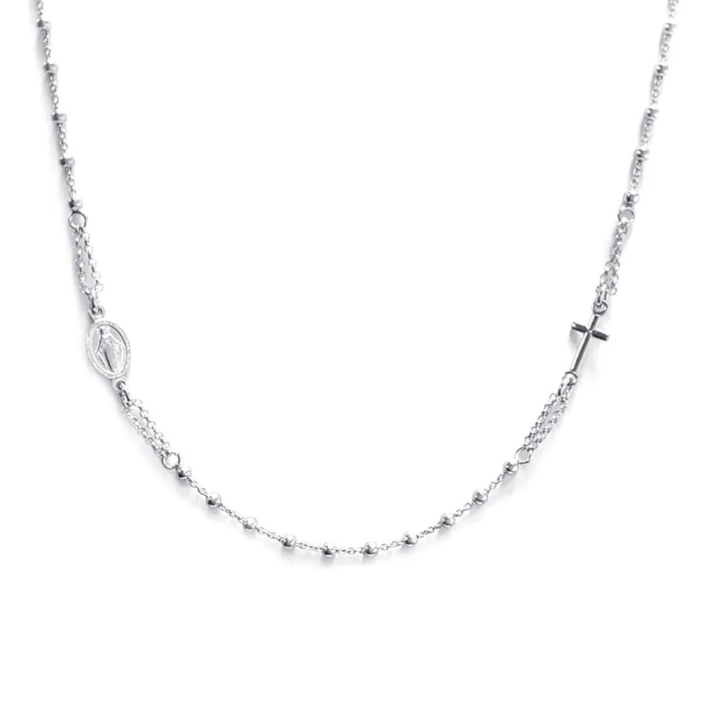 Collana Rosario Girocollo In Argento 925 con Croce E Medaglietta Madonna