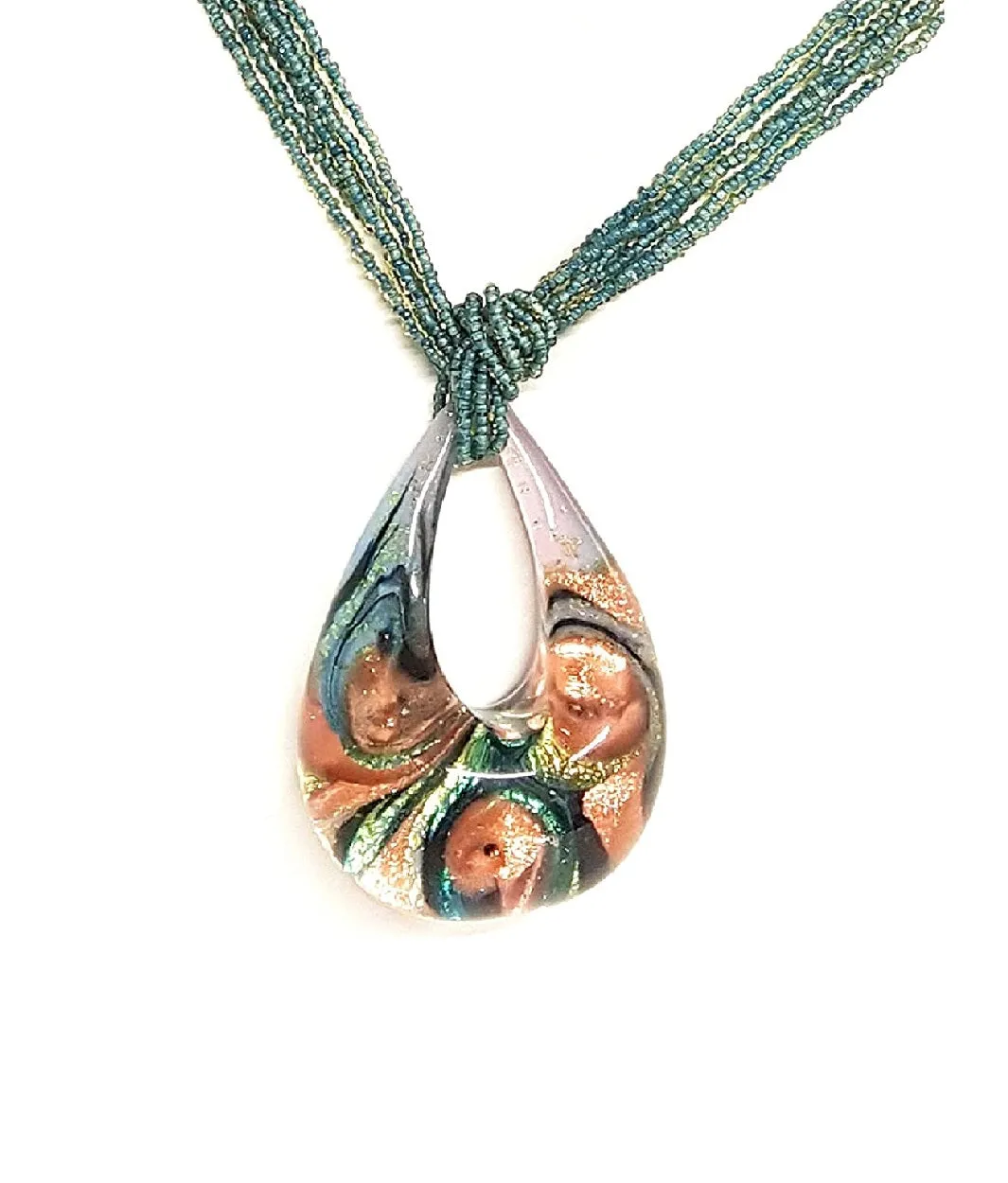 Collana girocollo con goccia fantasia in vetro di Murano e argento 925