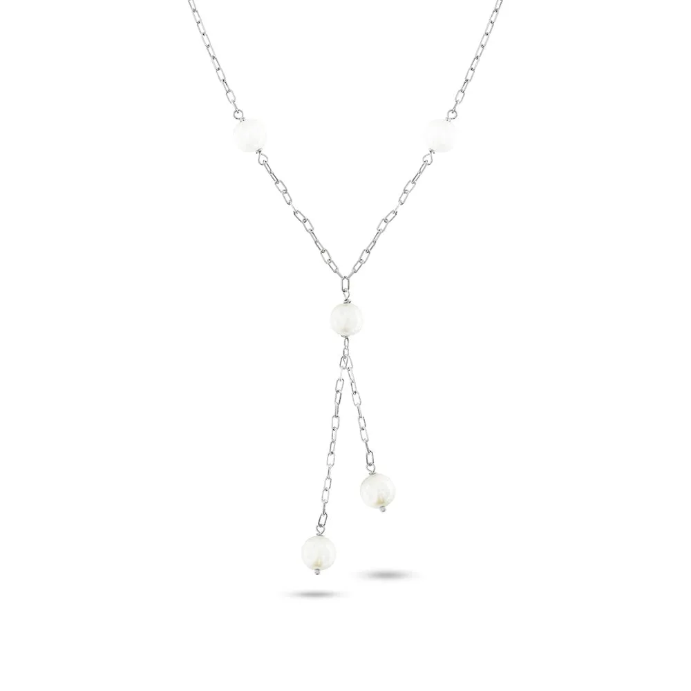Collana a Y con Perle Bianche e Catenina in Argento 925