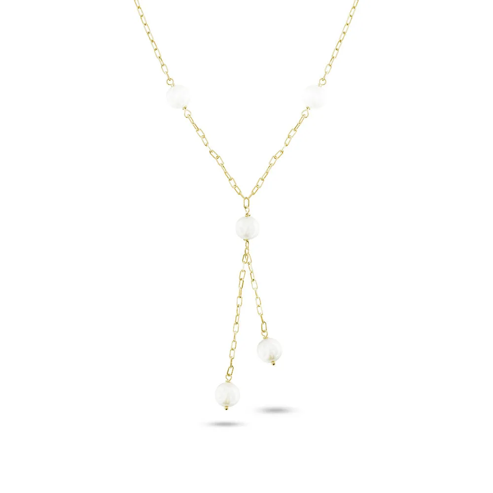 Collana a Y con Perle Bianche e Catenina in Argento 925 Placcato Oro