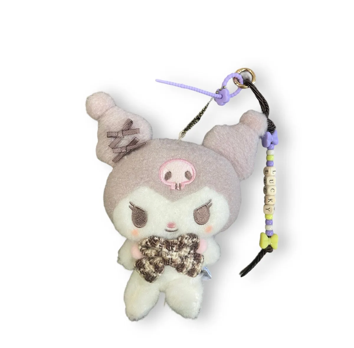 Portachiavi e applique borsa Pimp your Bag Kuromi  tartan  in peluche