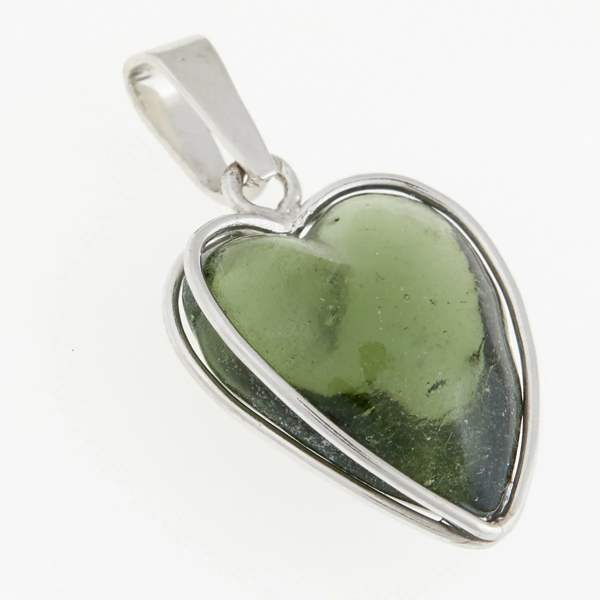 Ciondolo in argento con Moldavite – cuore 08