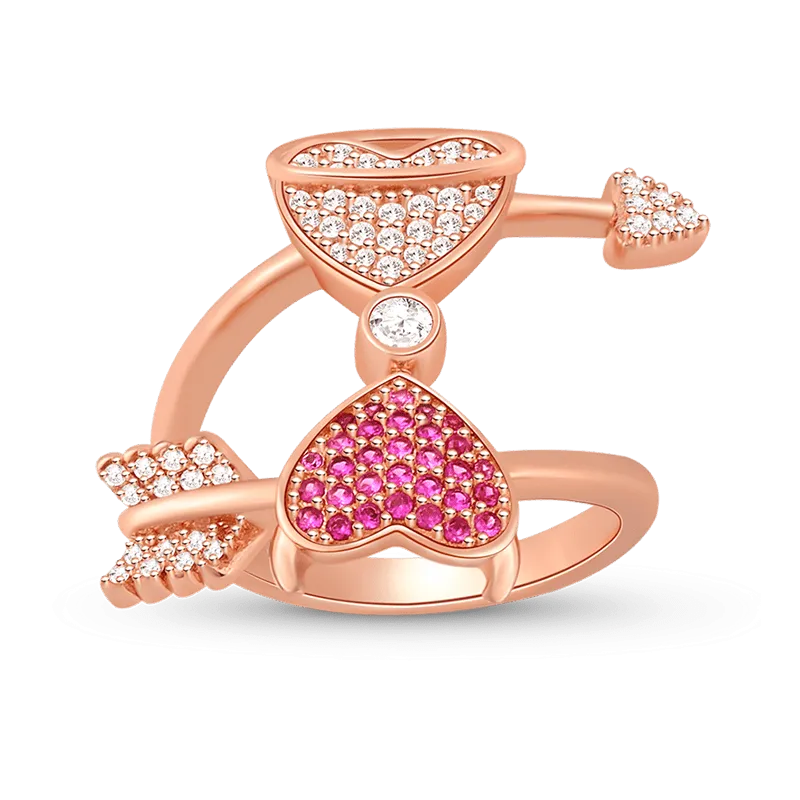 Anello & Cuori con Freccia in Argento Sterling 925 Placcato Oro Rosa con Pietre