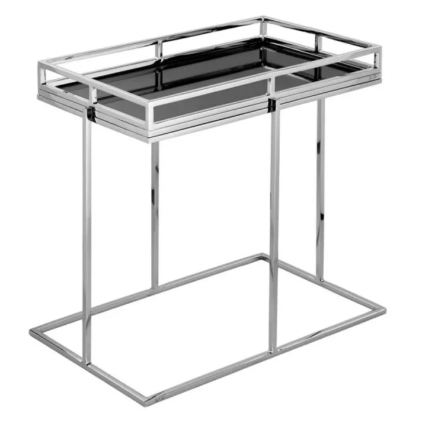 Fink Beistelltisch Triest Tabletttisch mit Ständer Schwarz Glas (51cm)