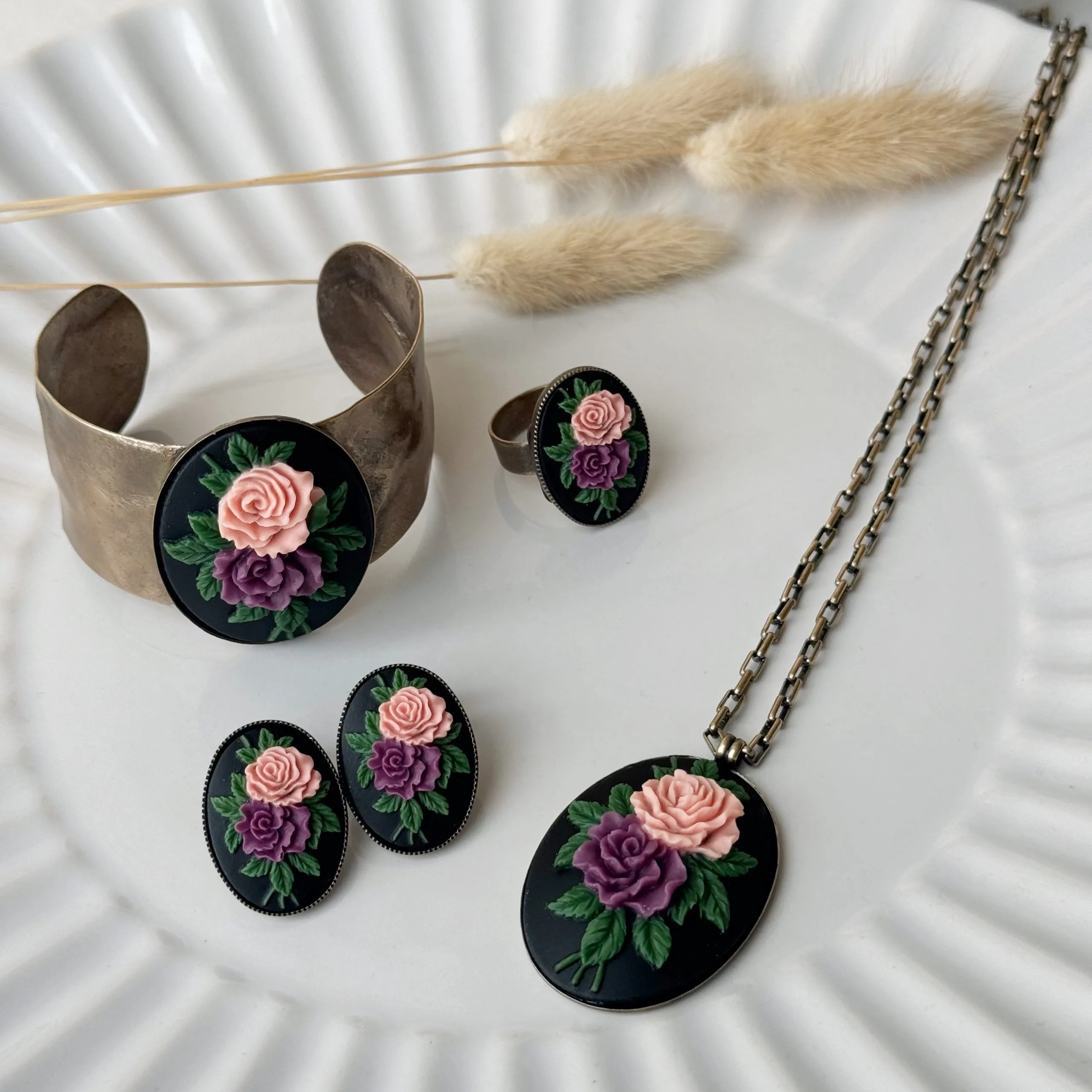 Completo cammeo in flowers oro antico