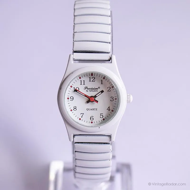 Bianco vintage Gruen Guarda per lei | Orologio casual del quarzo giapponese