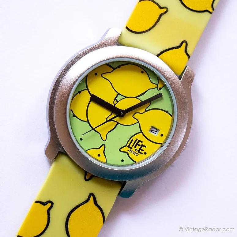 Vita vintage di Adec Lemon Watch | Orologio da stampa limone giallo e verde