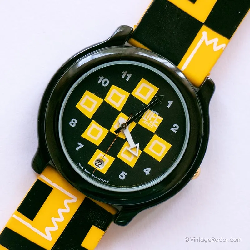 Vita controllata in nero e giallo vintage da Adec Watch | Giappone orologio al quarzo