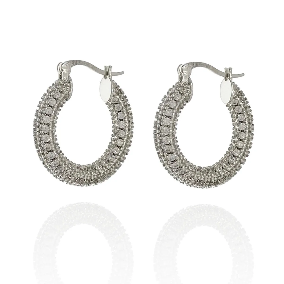 Orecchini Lady a cerchio in ottone rodiato argento o dorato con zirconi