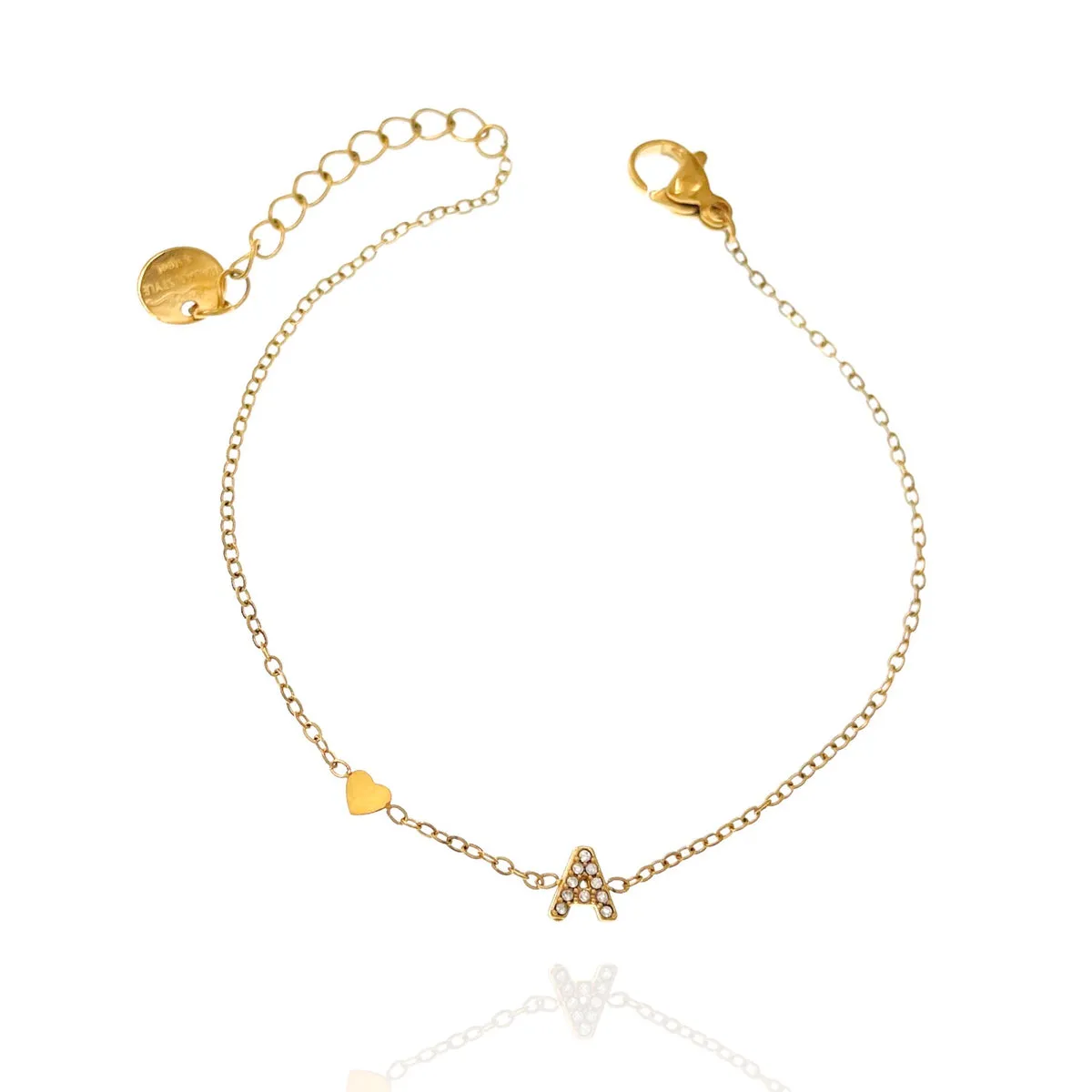 Bracciale con iniziale e zirconi colore oro