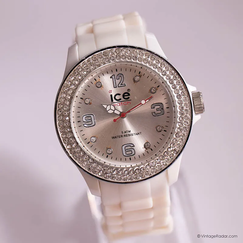 Orologio di ghiaccio bianco con strass | Orologio sportivo vintage per le donne