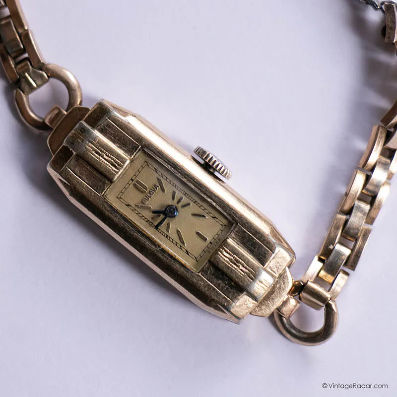 Raro art deco degli anni '30 Bulova Orologio da carro armato per le donne in oro arrotolato