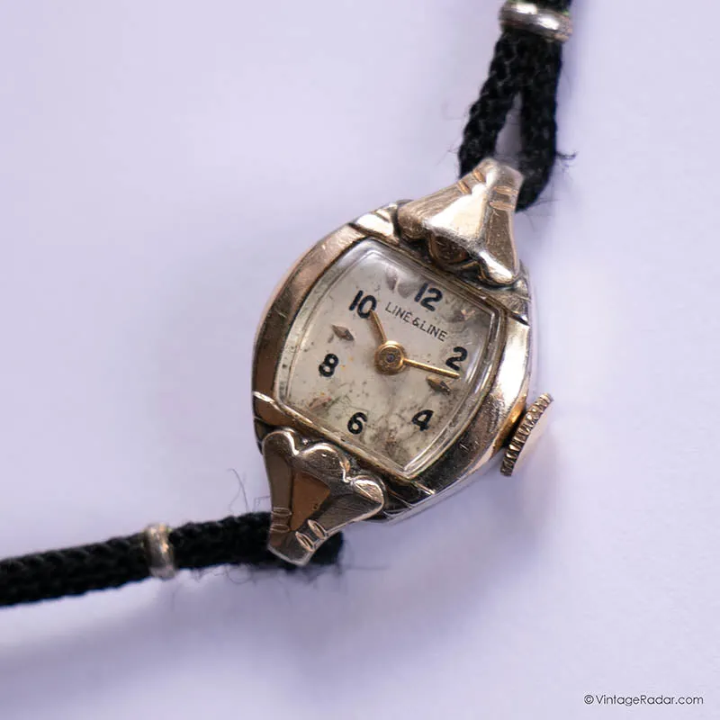 Vintage 1950s Gold-tone Line & Line Watch for Ladies 10k Rolled Gold Bezel