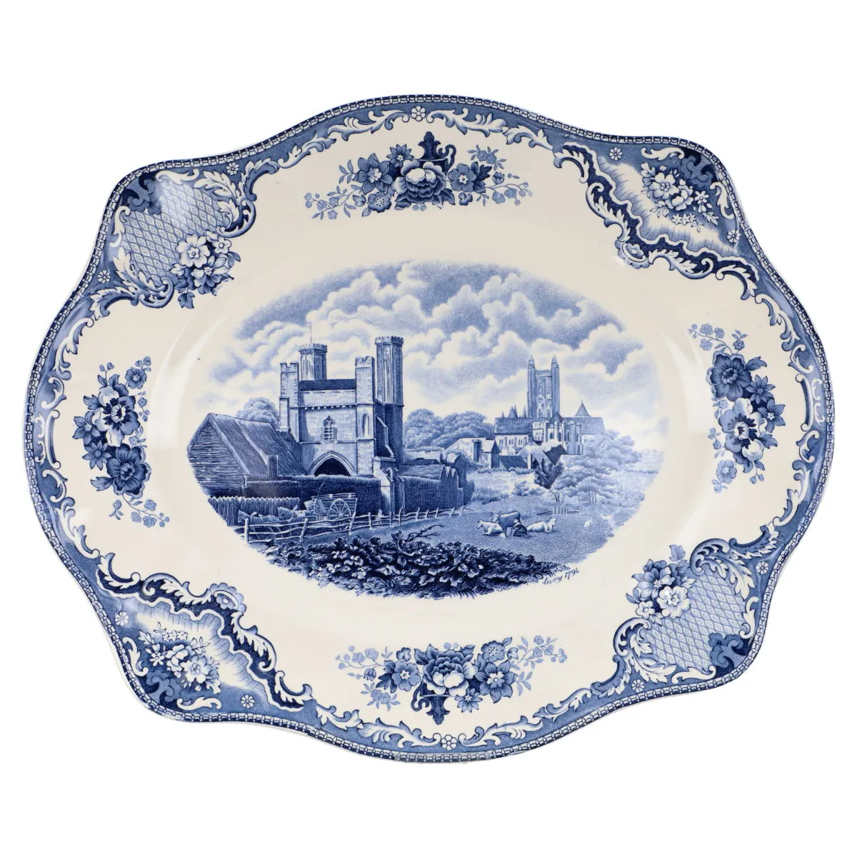 Fleischplatte groß - Johnson Bros Old Britain Castles blau