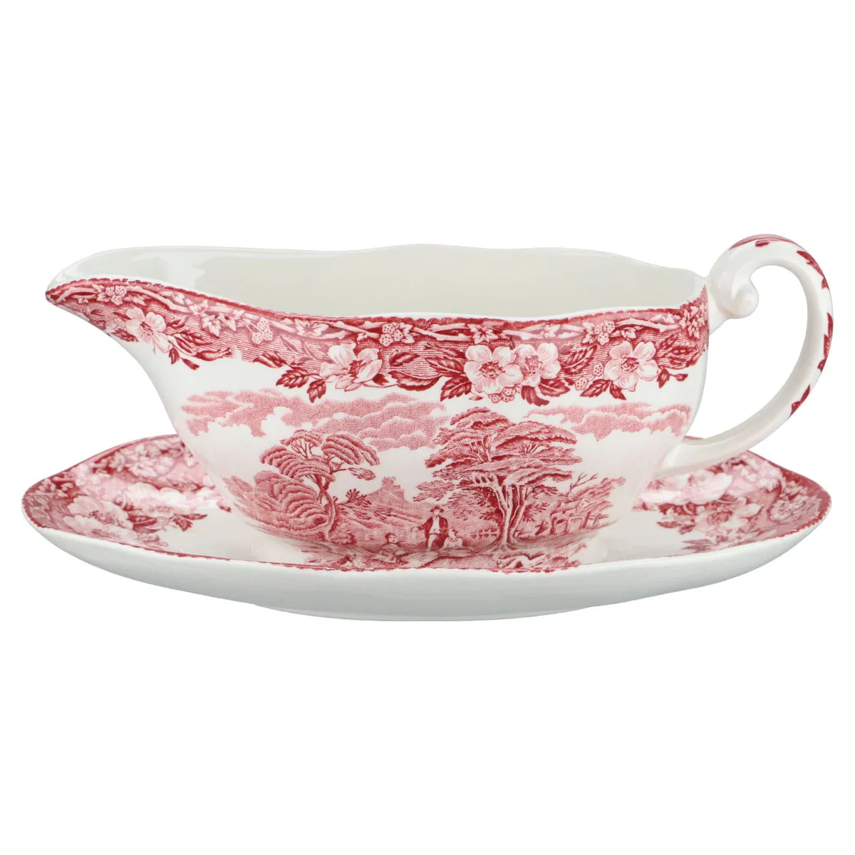 Sauciere mit Teller einteilig - Enoch Wedgwood Woodland red rot