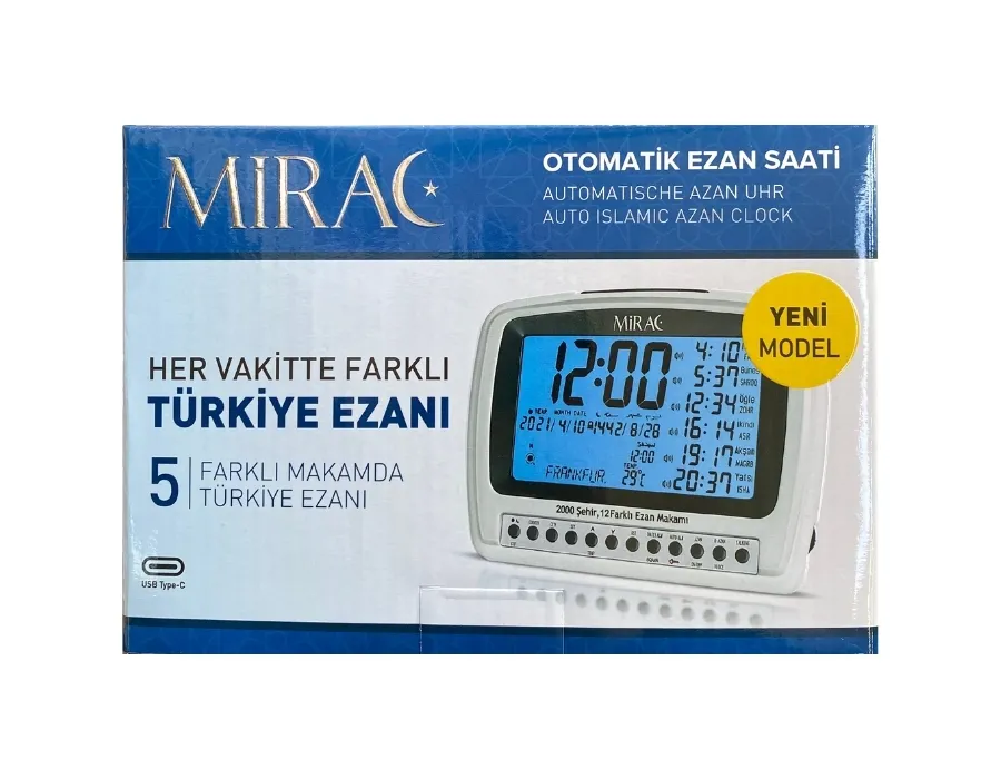 Mirac Adhan Azan Ezan Tischuhr Automatische Gebetsuhr 2.000 Städte