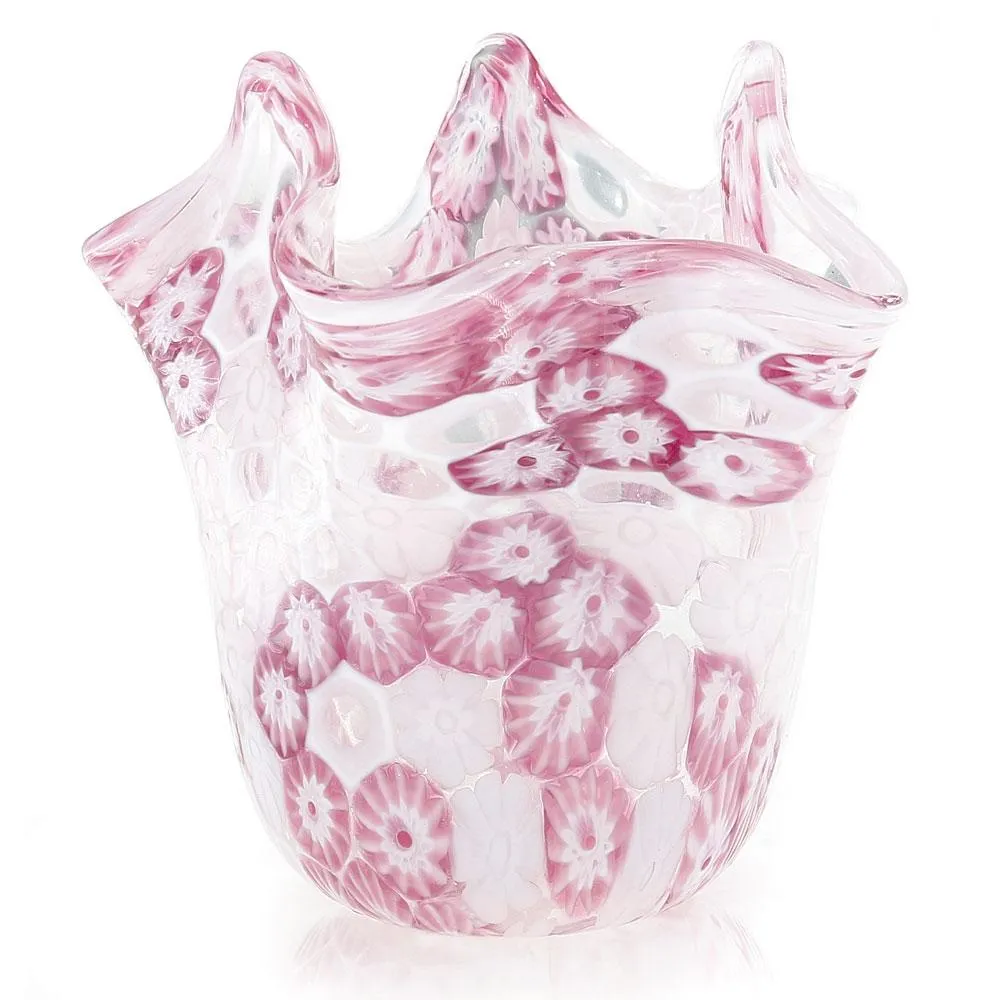 Vaso in vetro di Murano fazzoletto con Murrine rosa