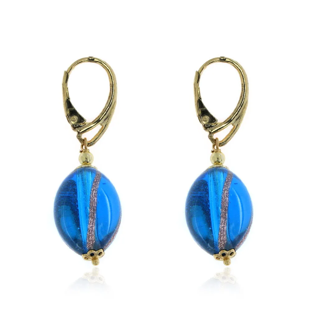 Orecchini Blu in vetro di Murano e argento placcato oro giallo