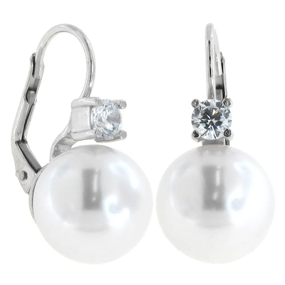 Orecchini monachelle con perla bianca e zircone - Misura media 10 mm
