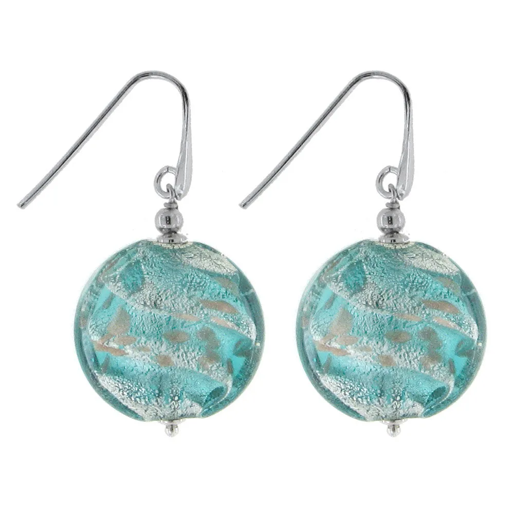 Orecchini Tondi in Vetro di Murano Azzurro e Argento 925