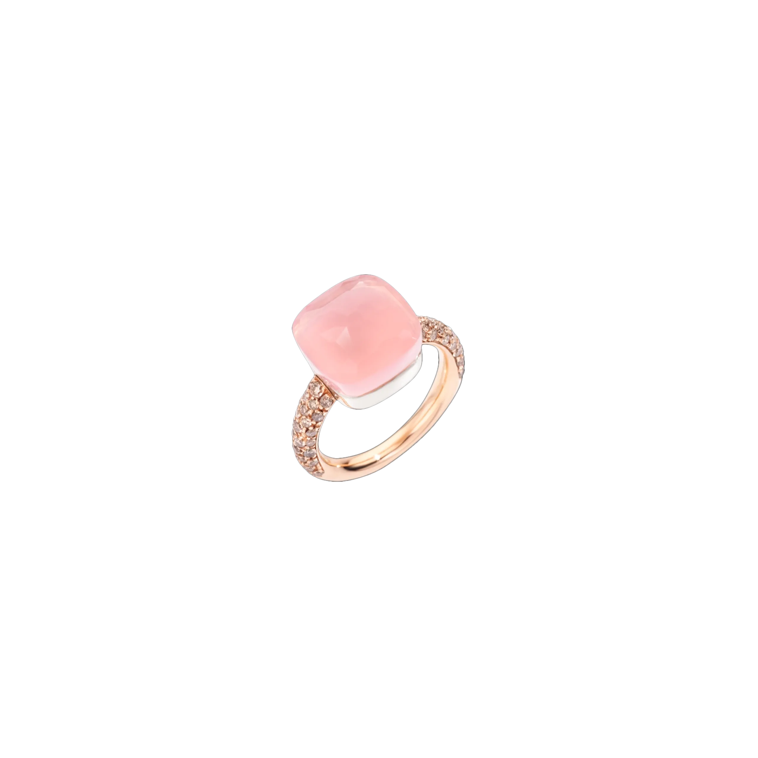 POMELLATO - ANELLO NUDO MAXI IN ORO ROSA E BIANCO CON CALCEDONIO, QUARZO ROSA E DIAMANTI BIANCHI - PAB4010O6000BRCQR - PAB4010O6000BRCQR