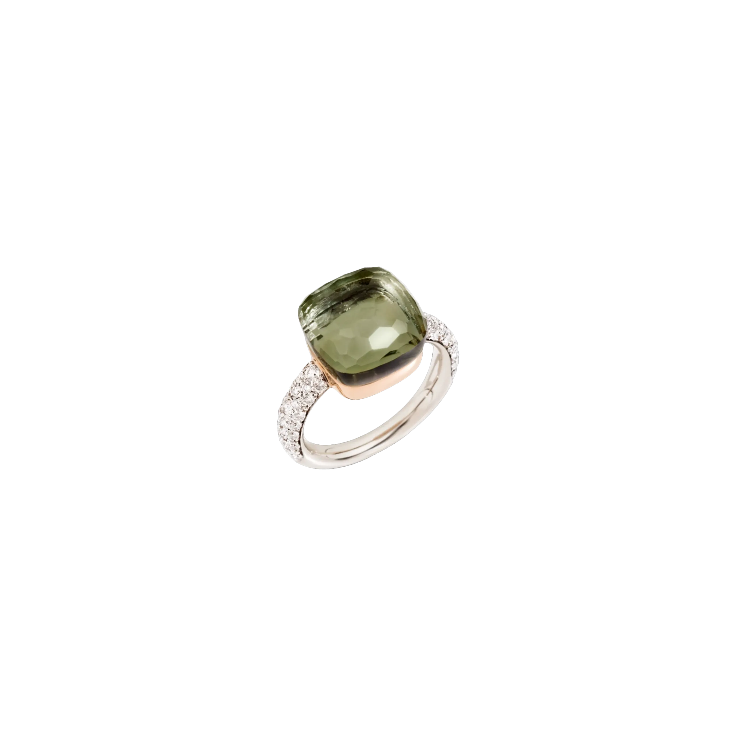 POMELLATO - ANELLO NUDO MAXI IN ORO BIANCO E ROSA CON PRASIOLITE E DIAMANTI - PAB4010O6000DB0PA - PAB4010O6000DB0PA