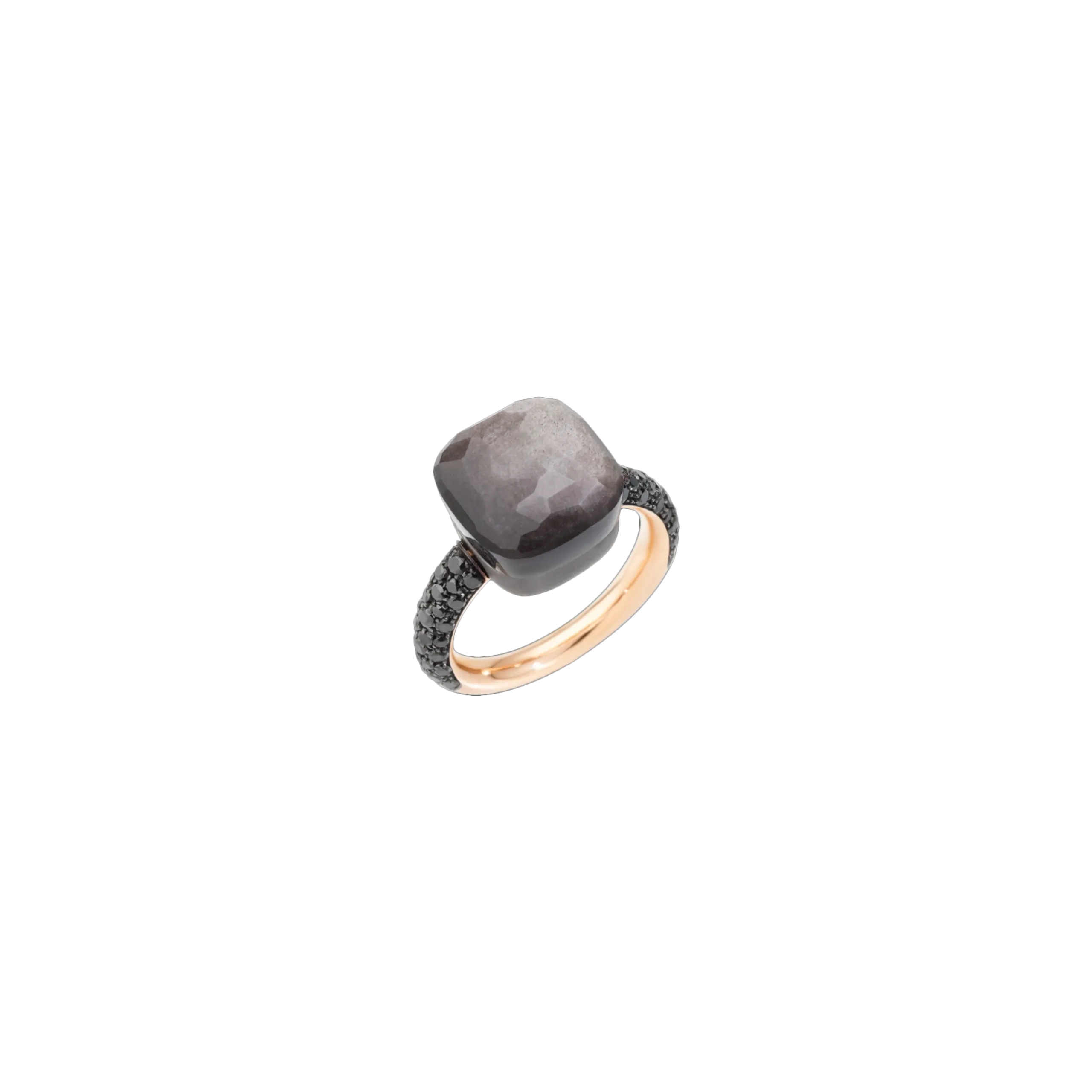 POMELLATO - ANELLO NUDO MAXI IN ORO ROSA E TITANIO CON OSSIDIANA E DIAMANTI NERI TRATTATI - PAB4011OT000DBKOS - PAB4011OT000DBKOS