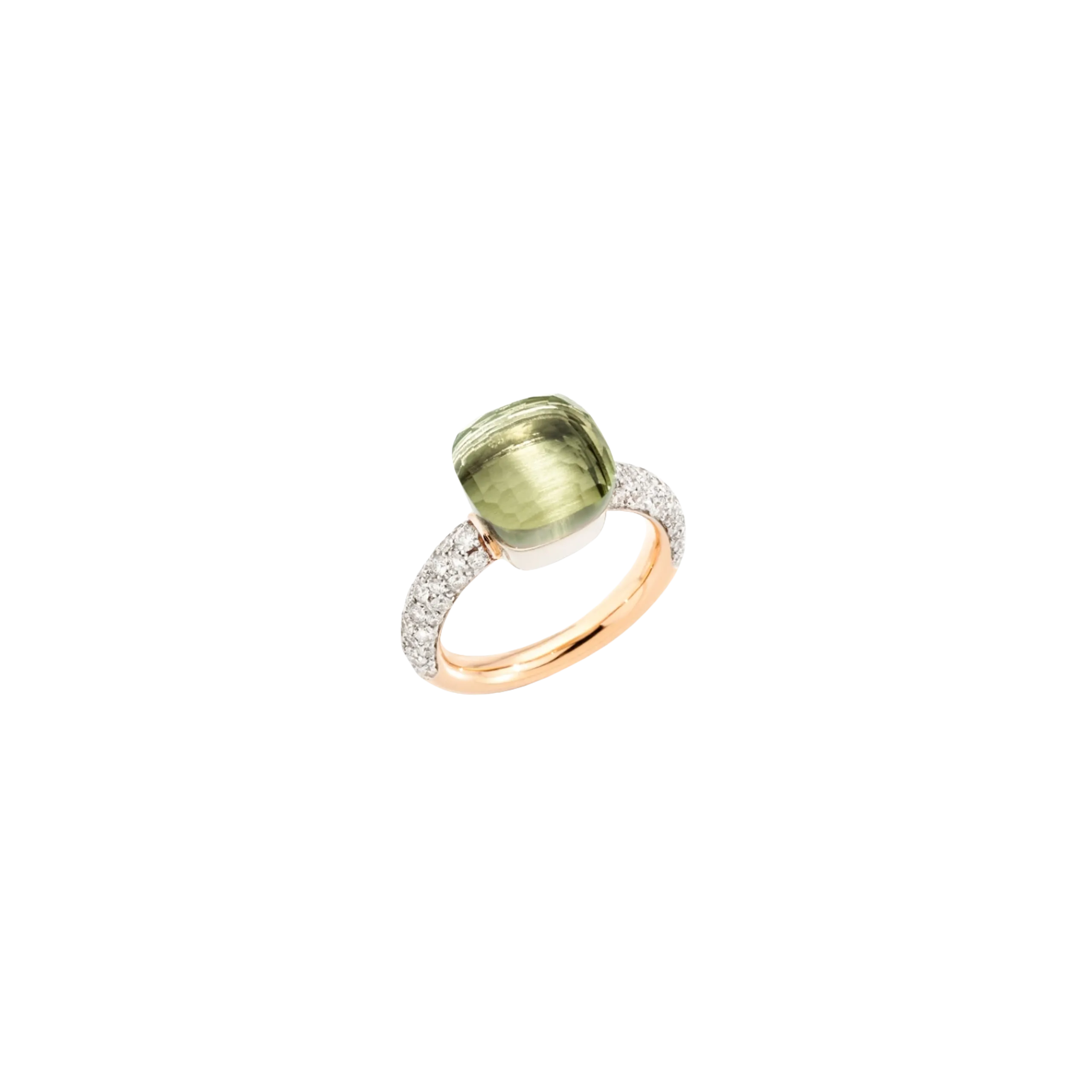 POMELLATO - ANELLO NUDO CLASSIC IN ORO ROSA E BIANCO CON PRASIOLITE E DIAMANTI - PAC0040O6WHRDB0PA - PAC0040O6WHRDB0PA