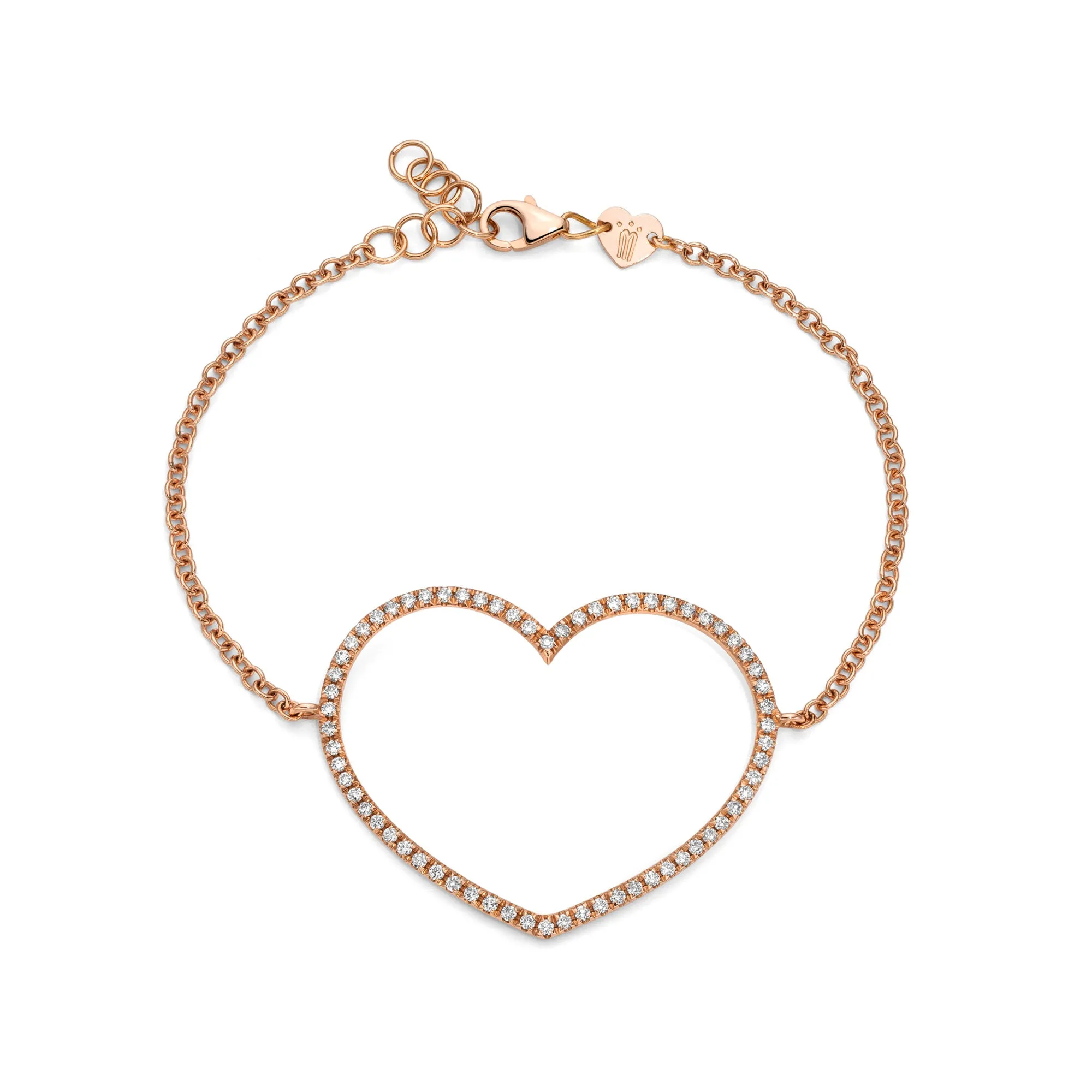 Bracciale catena con cuore grande e diamanti