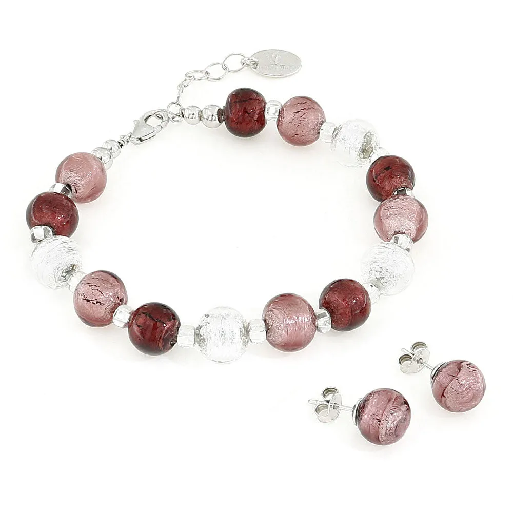 Parure Bracciale e Orecchini Ametista in Vetro di Murano