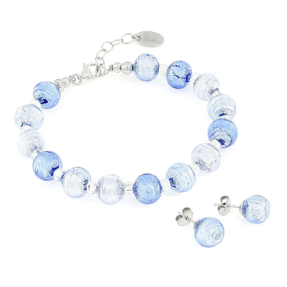 Parure Orecchini e Bracciale Azzurro in Vetro di Murano