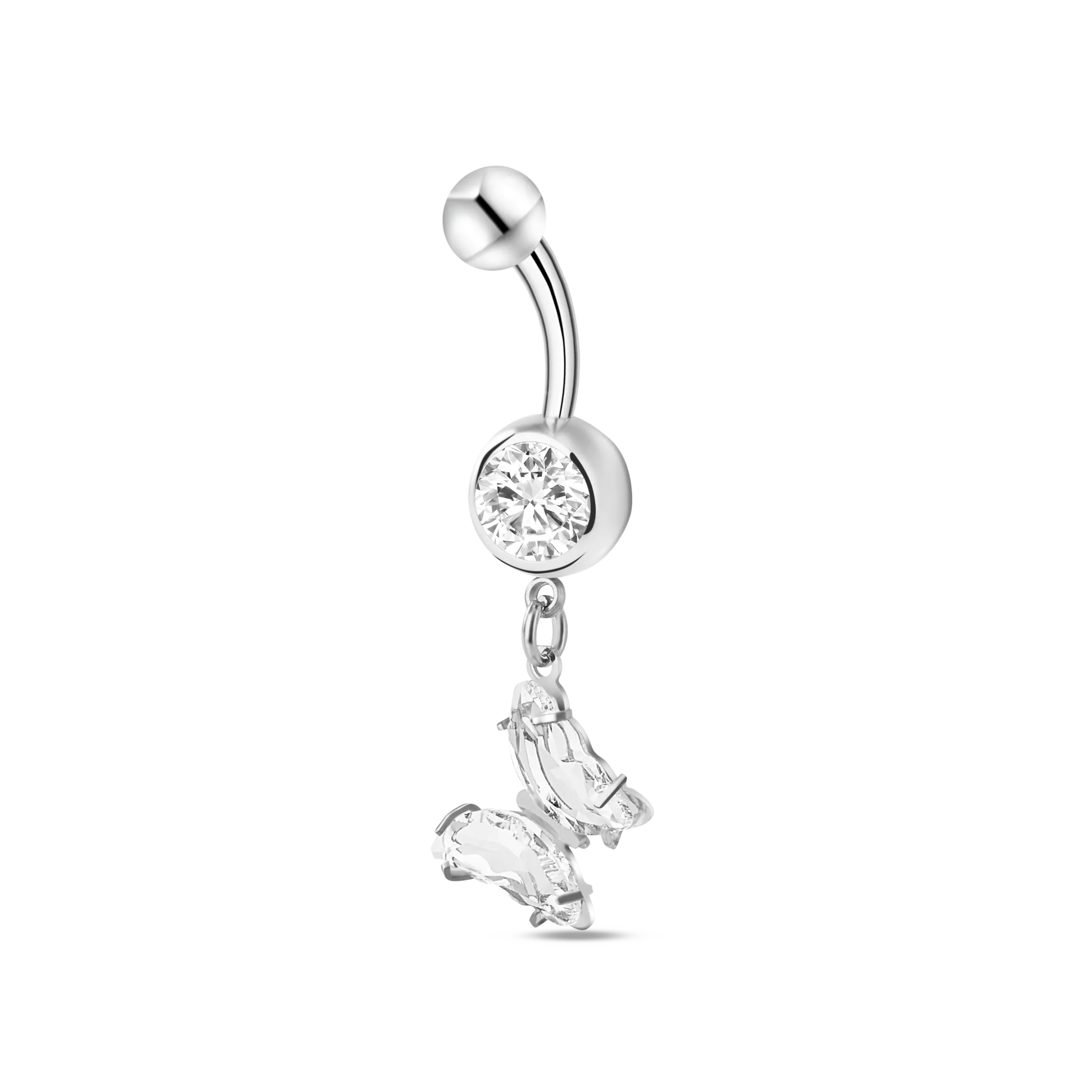 Piercing ombelico farfalla incantata in argento con cristalli bianchi