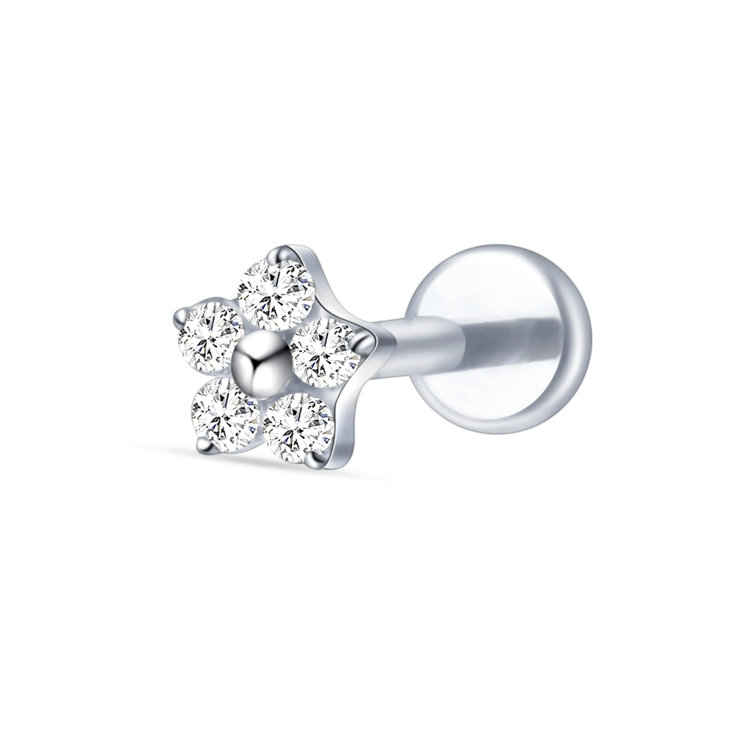 Piercing orecchio/naso/bocca mini fiore bianco in argento