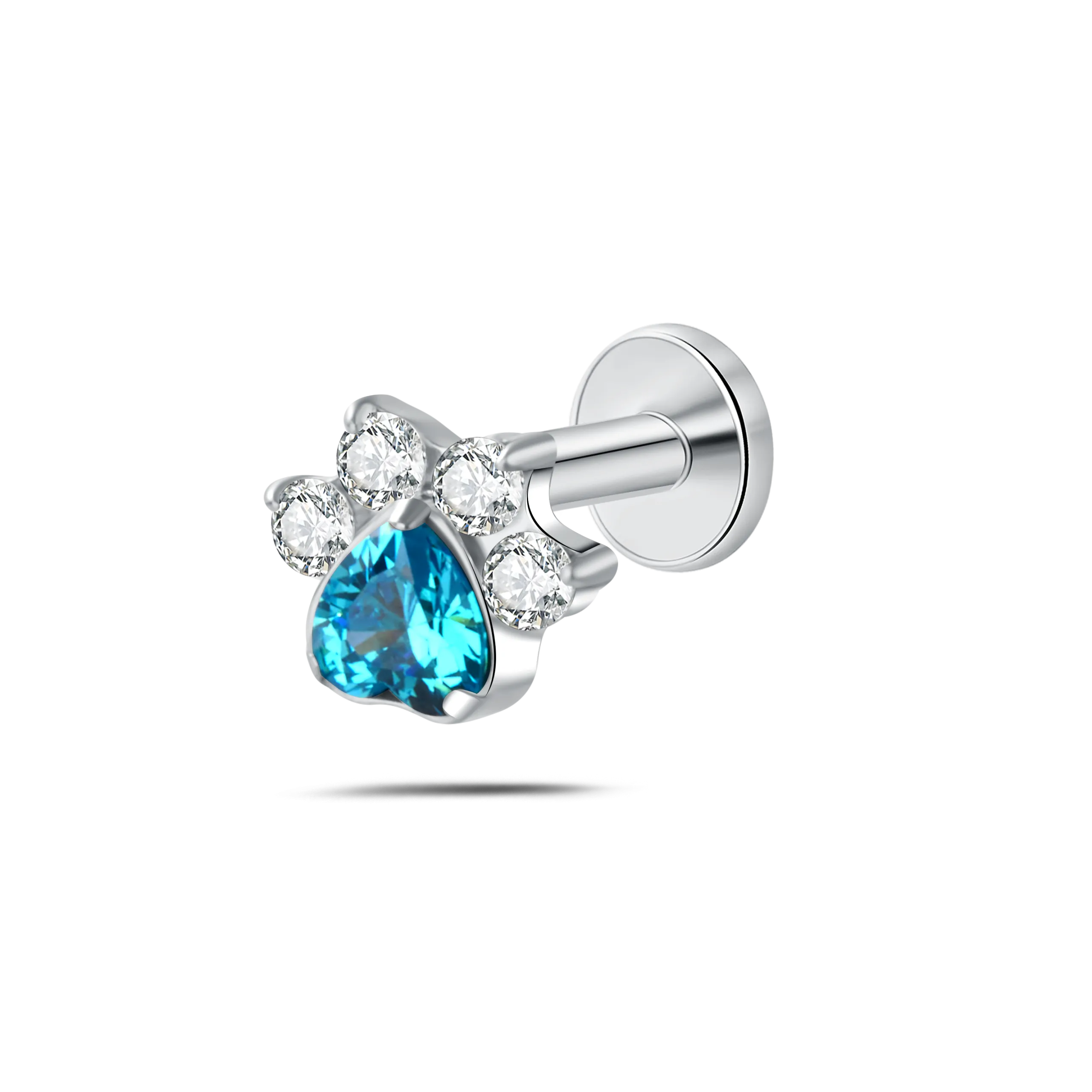 Piercing orecchio/naso/bocca zampa brillante azzurra in argento