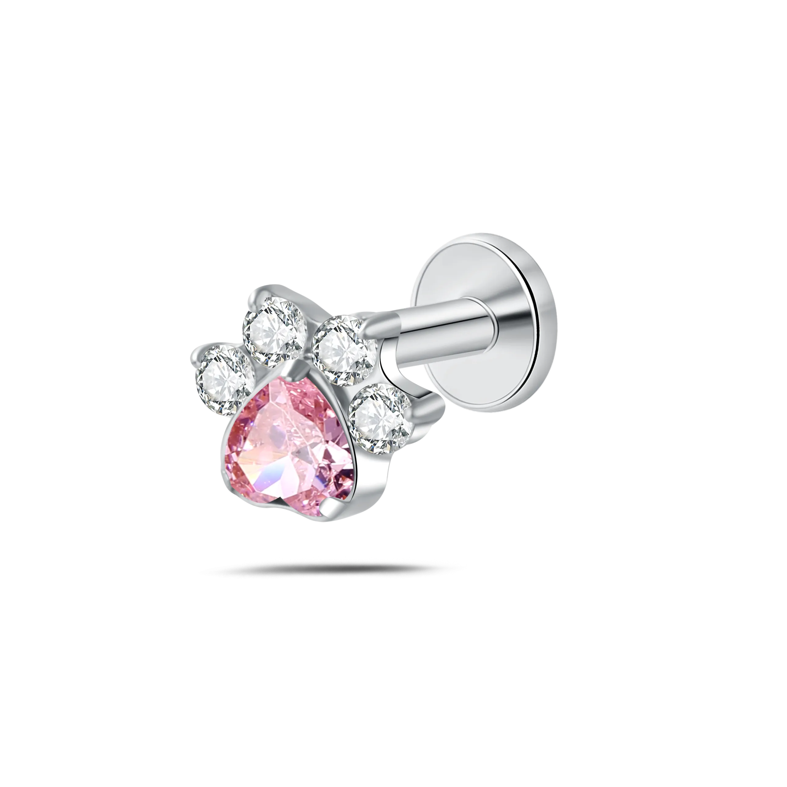 Piercing orecchio/naso/bocca zampa brillante rosa in argento