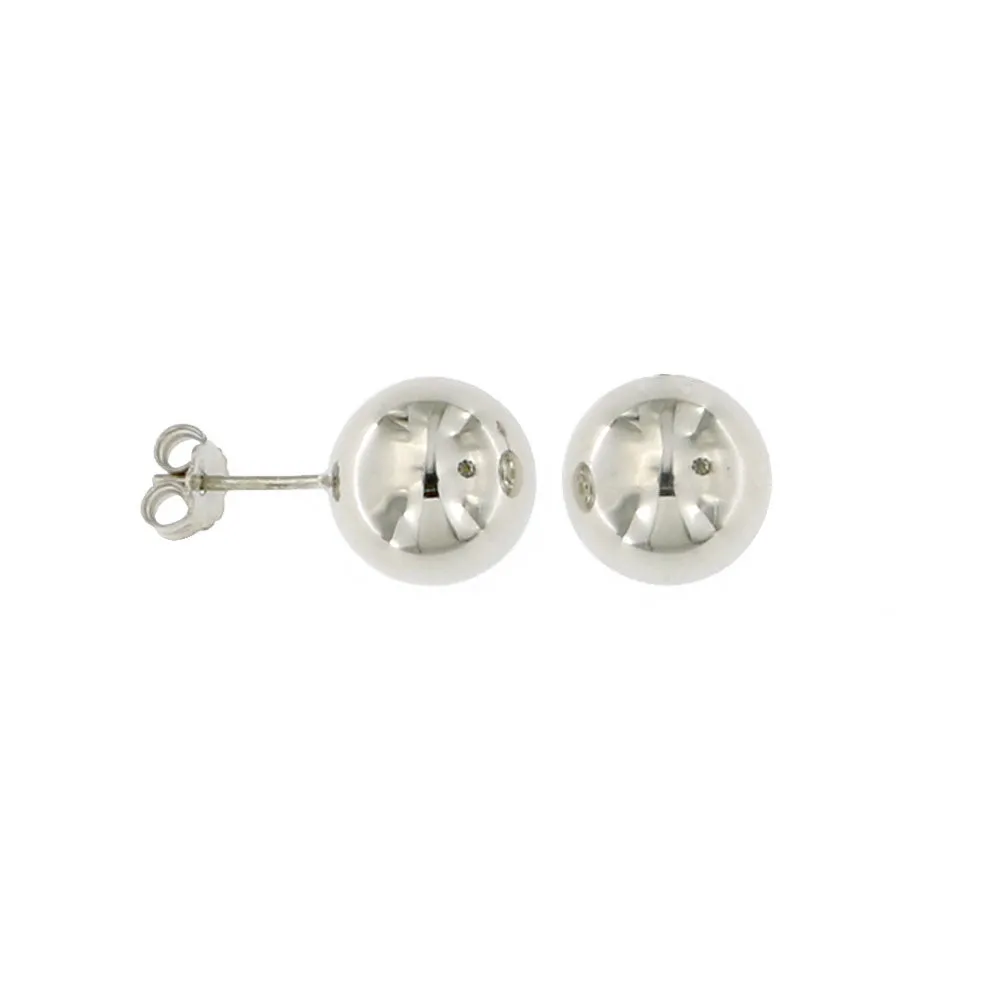 Orecchini sfera in argento lucido 925 - Misura grande 12 mm.