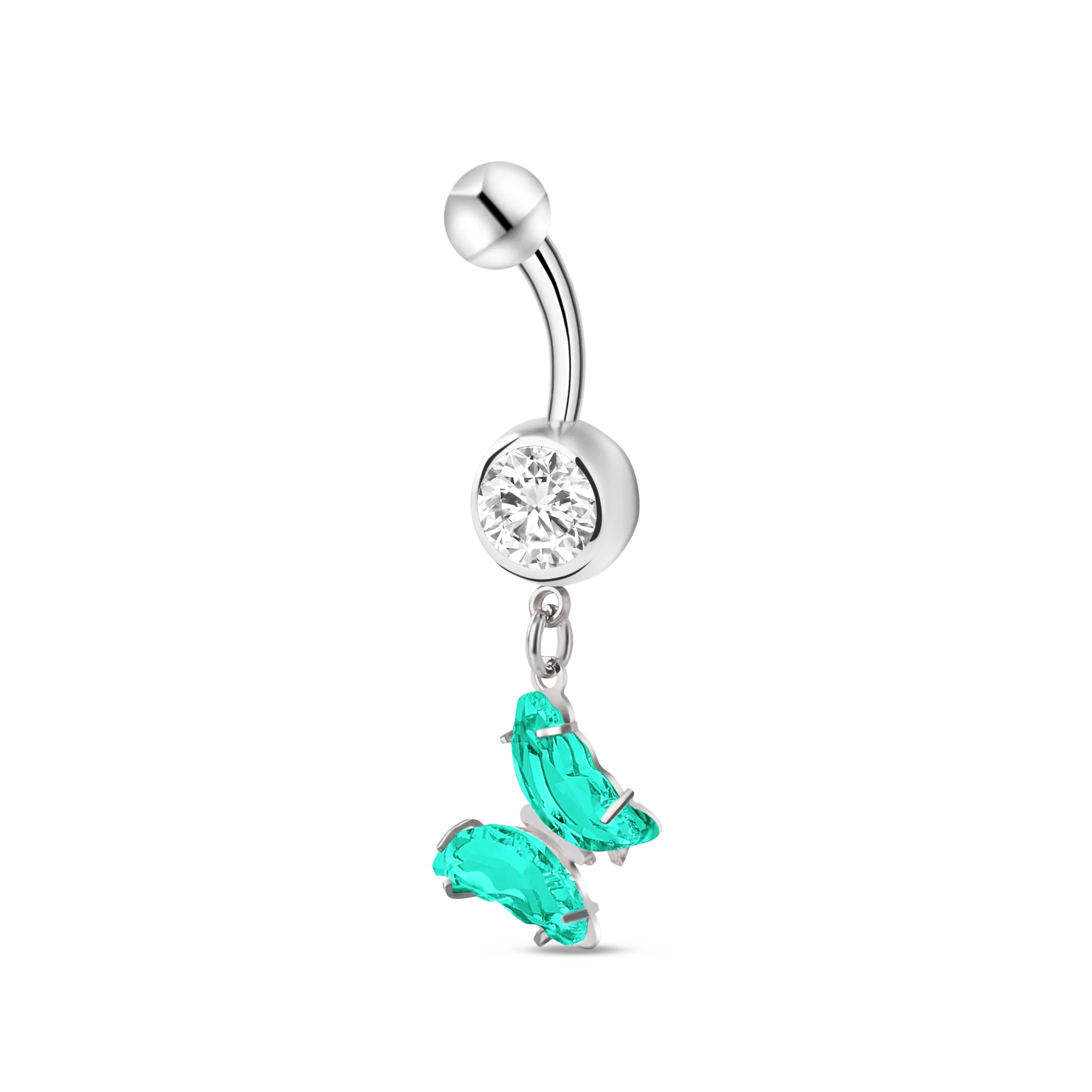 Piercing ombelico farfalla incantata in argento con cristalli verdi