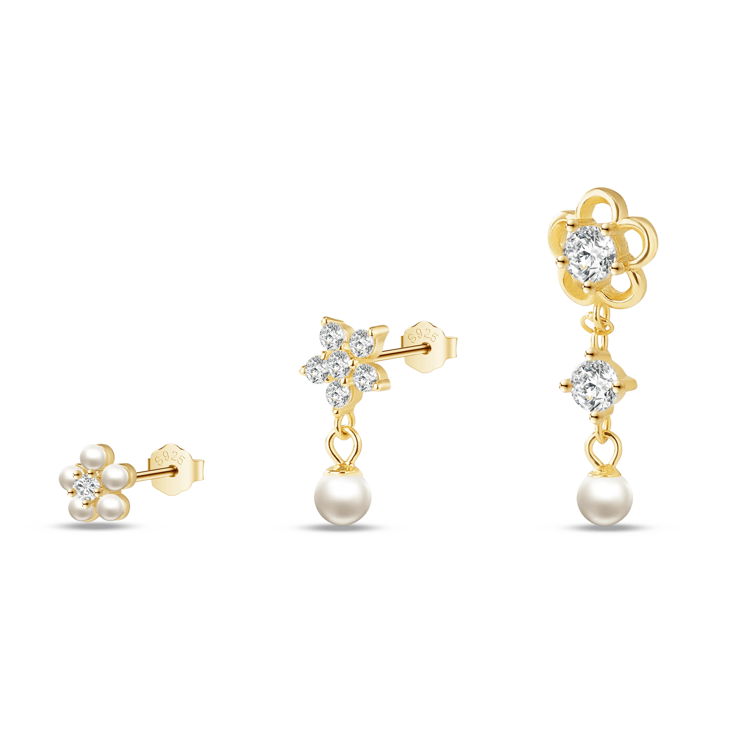 Set orecchini fiori con perle in oro