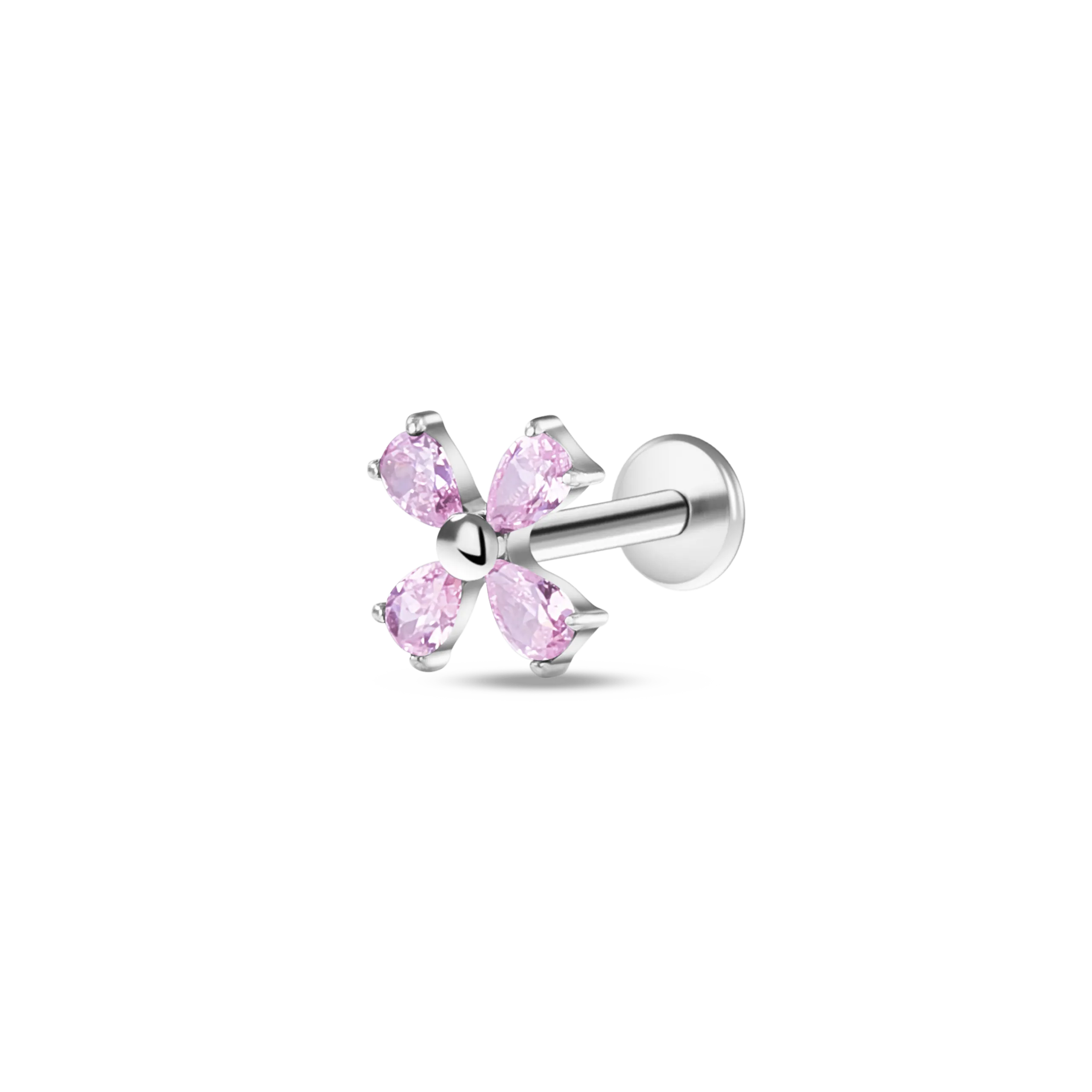 Piercing orecchio/naso foglioline rosa in argento