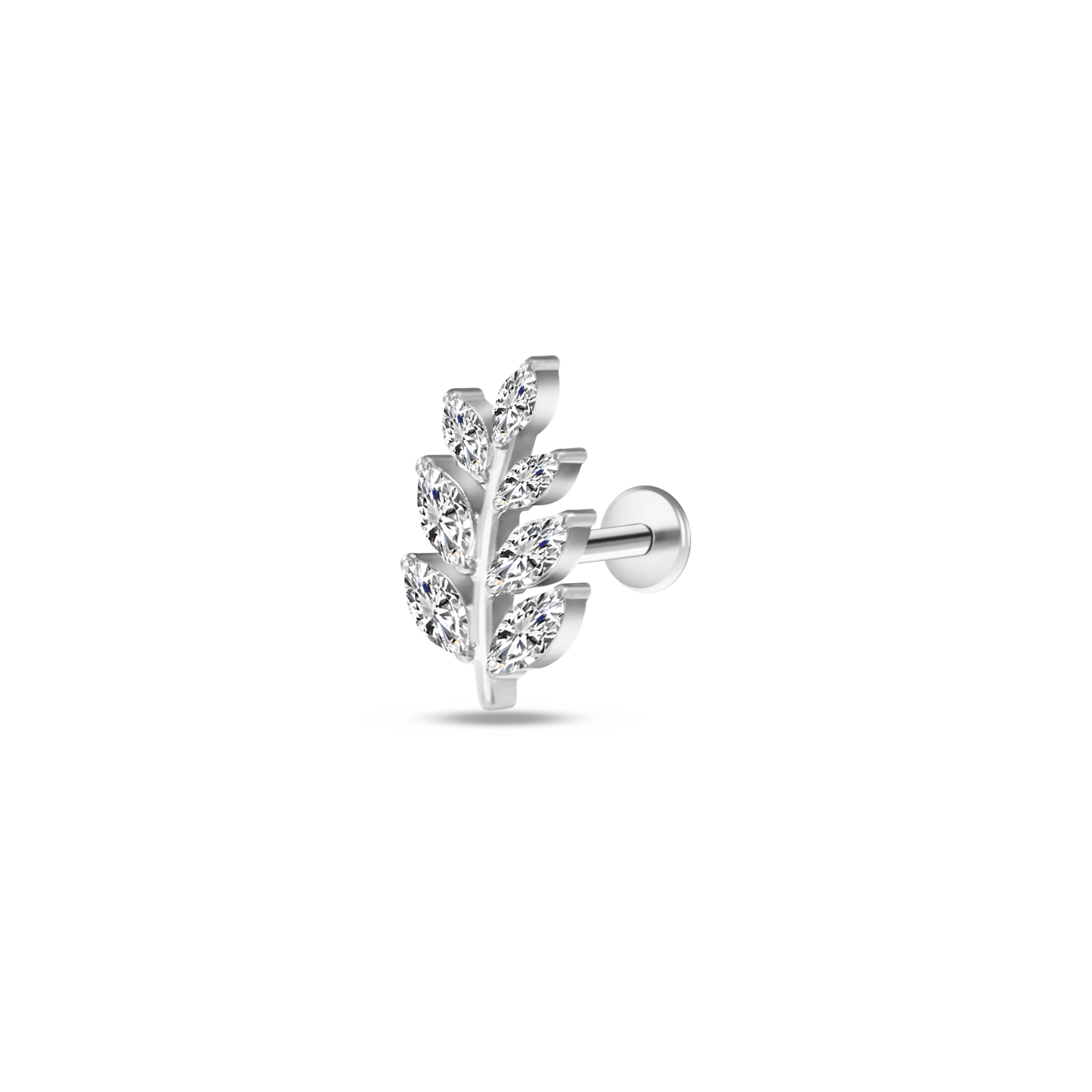 Piercing orecchio ramo fiorito bianco in argento