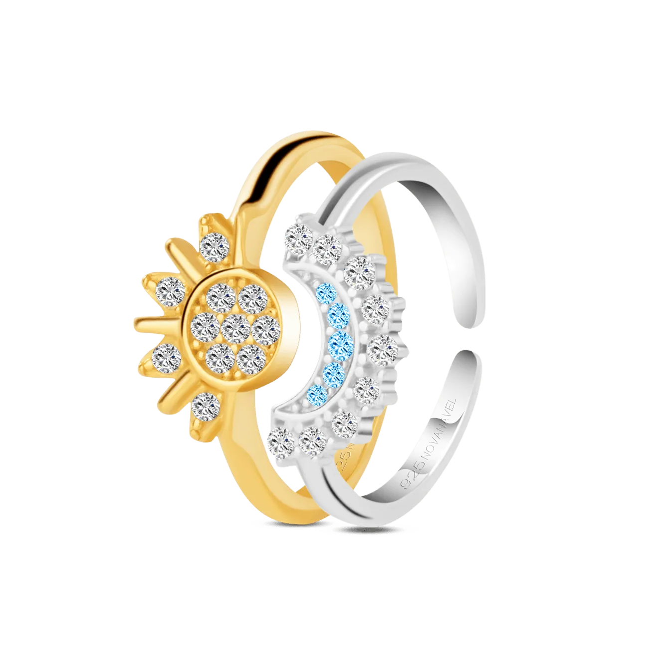 Set anelli sole e luna in argento e oro