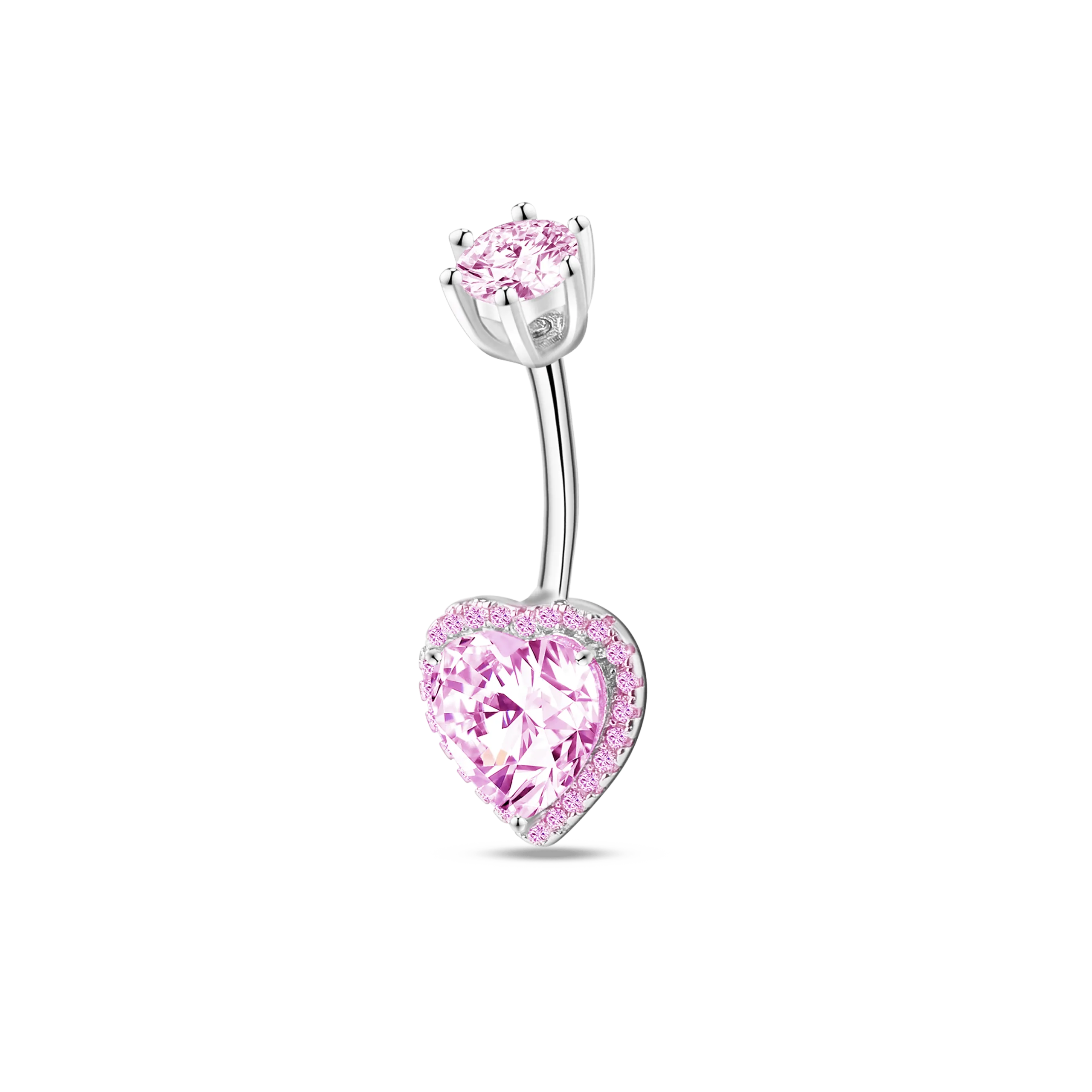 Piercing ombelico cuore in argento con cristalli rosa