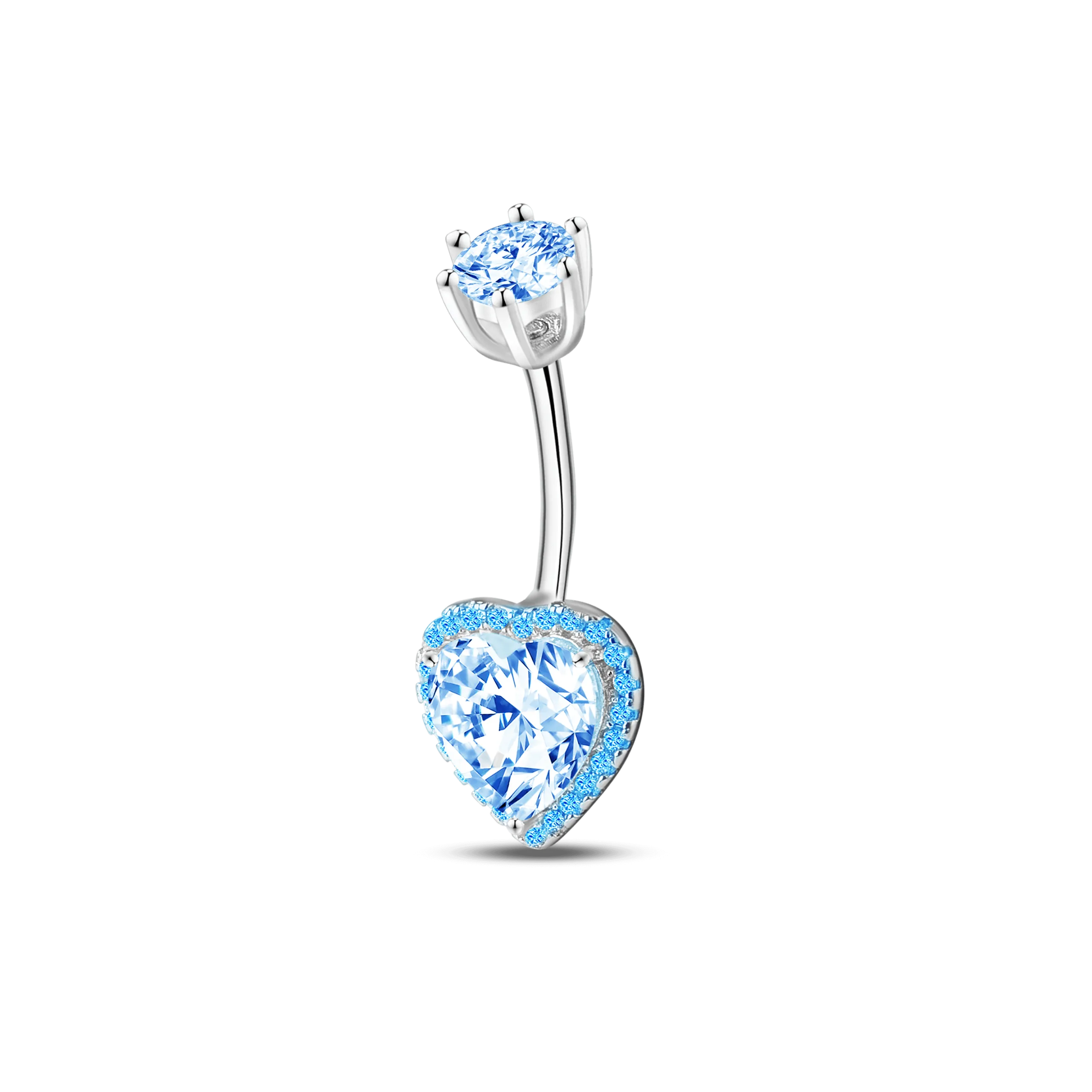 Piercing ombelico cuore in argento con cristalli azzurri
