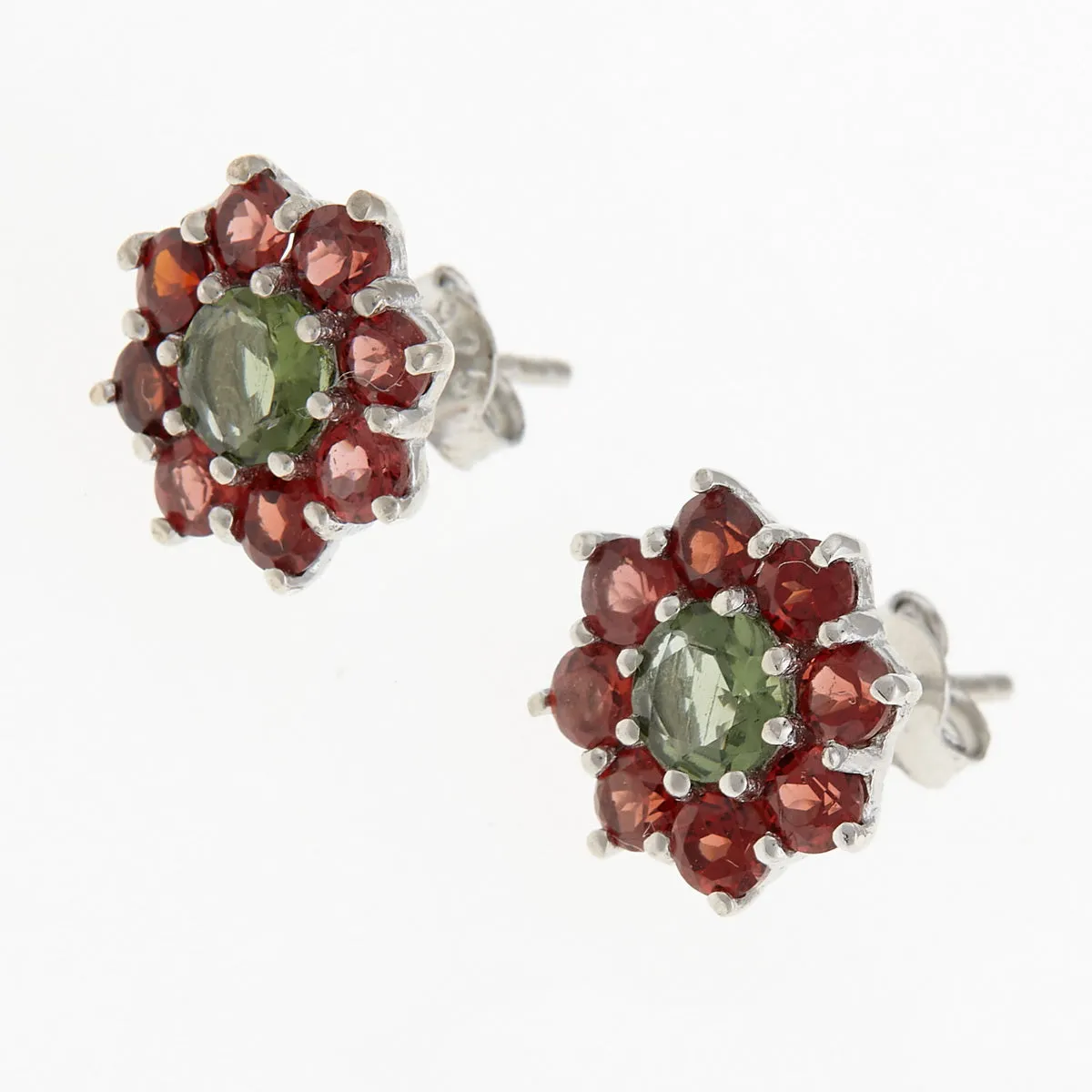 Orecchini in argento con Moldaviti e Granati 004 Codice catalogo: SAT0