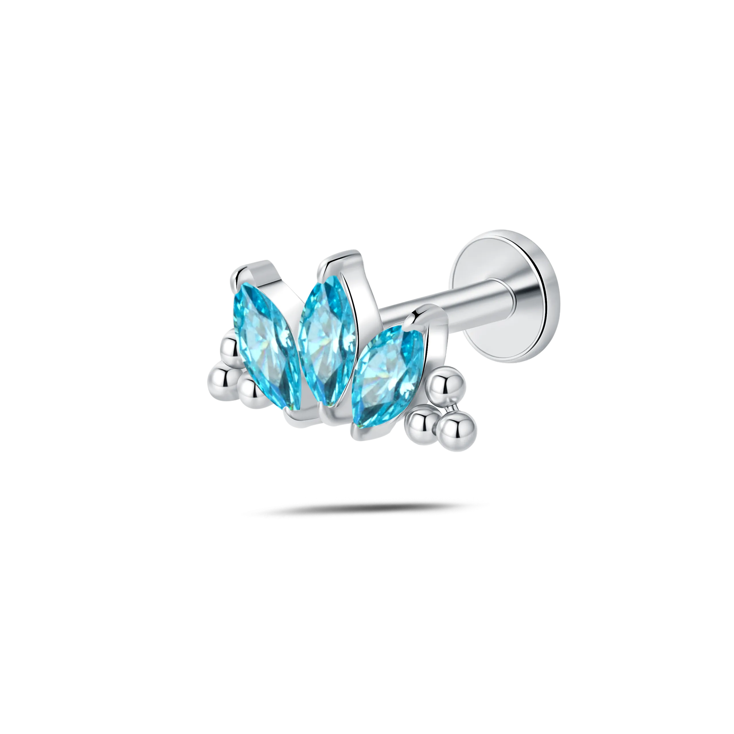 Piercing orecchio/naso/bocca loto di ghiaccio azzurro in argento